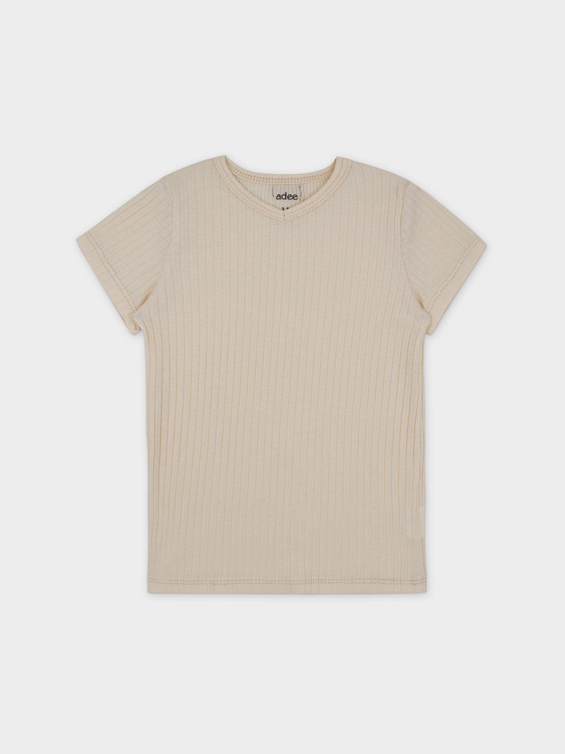 Pointelle V-Neck Short Sleeve Shirt-Ivory