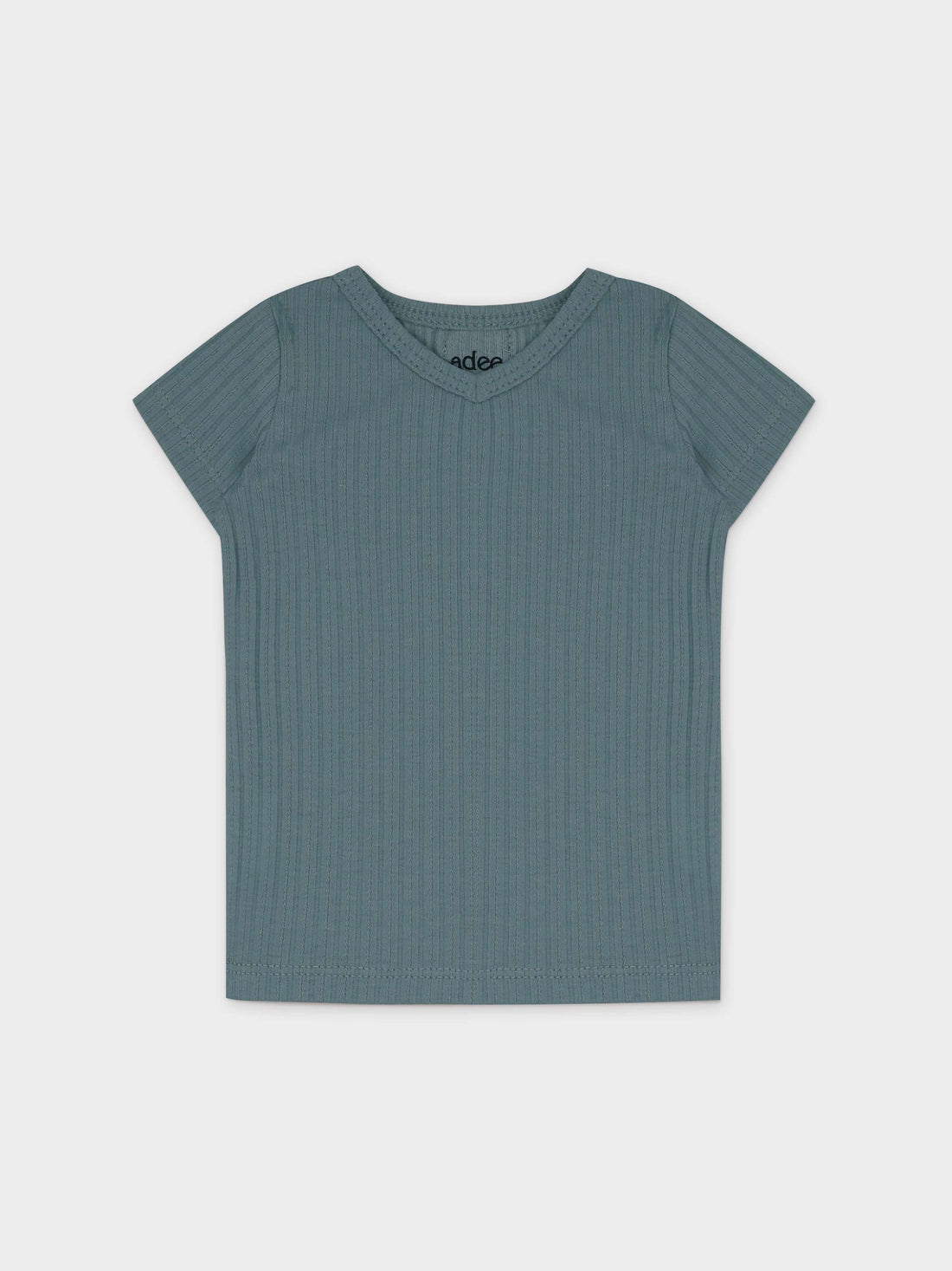 Pointelle V-Neck Short Sleeve Shirt-Sea Blue