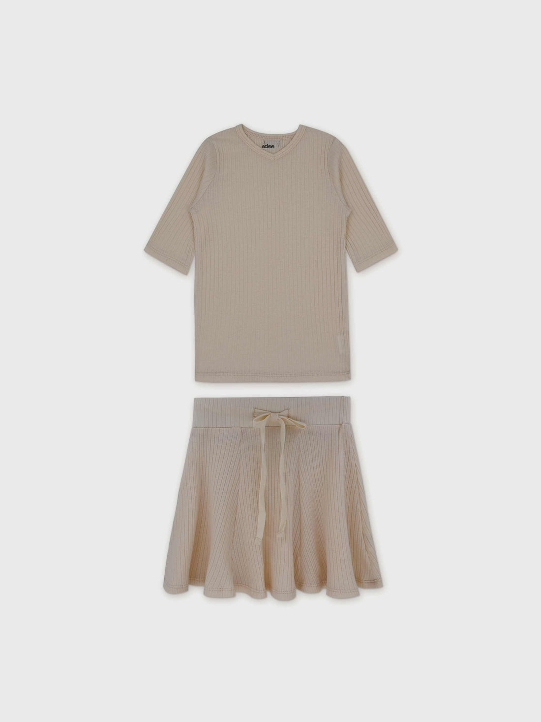 Pointelle V-Neck 3/4 Sleeve Shirt with Skirt-Ivory