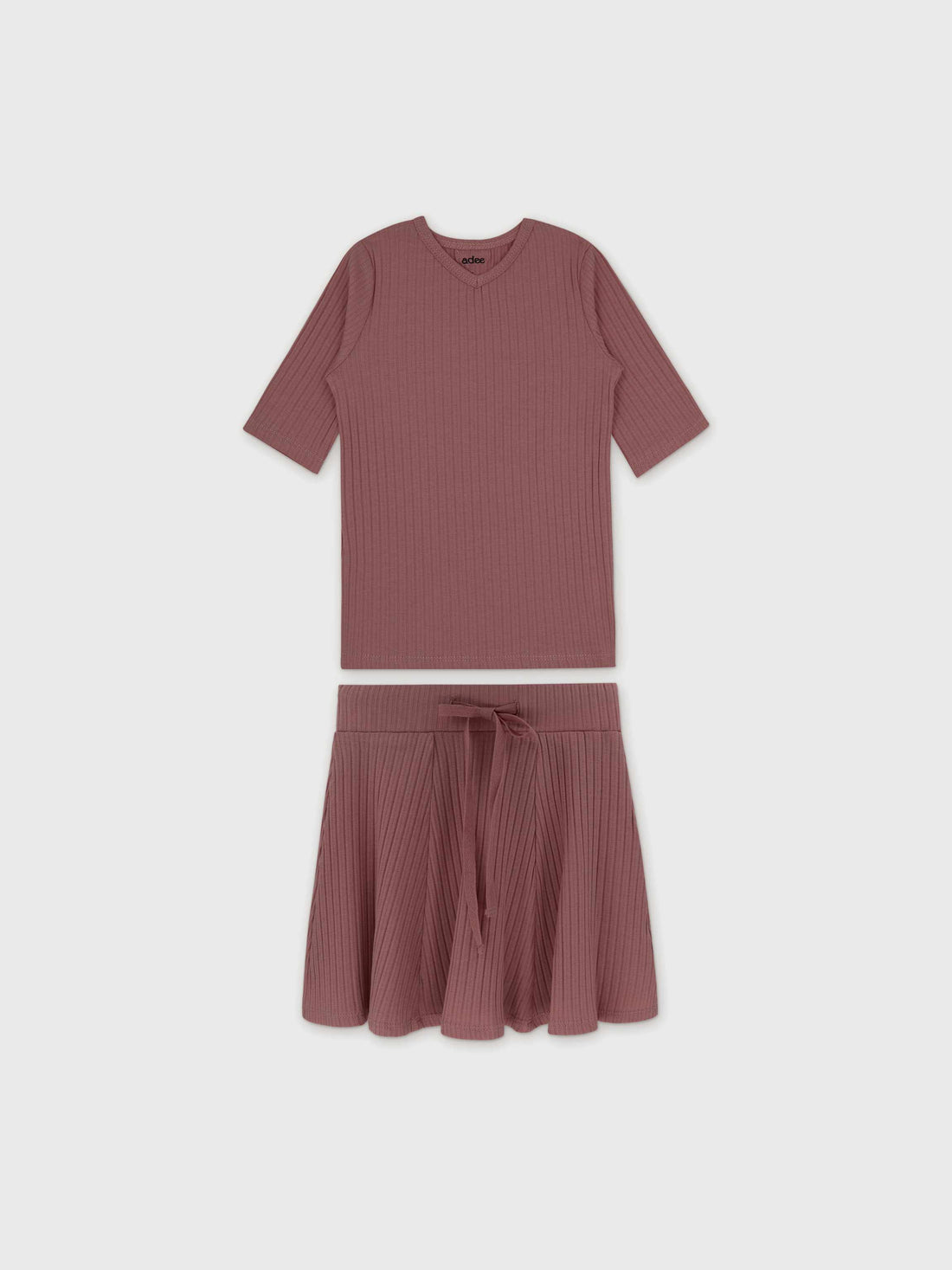 Pointelle V-Neck 3/4 Sleeve Shirt with Skirt-Mauve