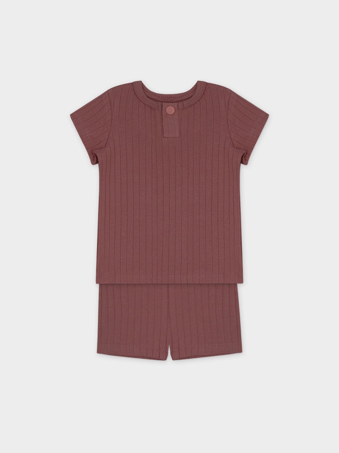 One snap Henley Short Set Wide Ribbed-Mauve