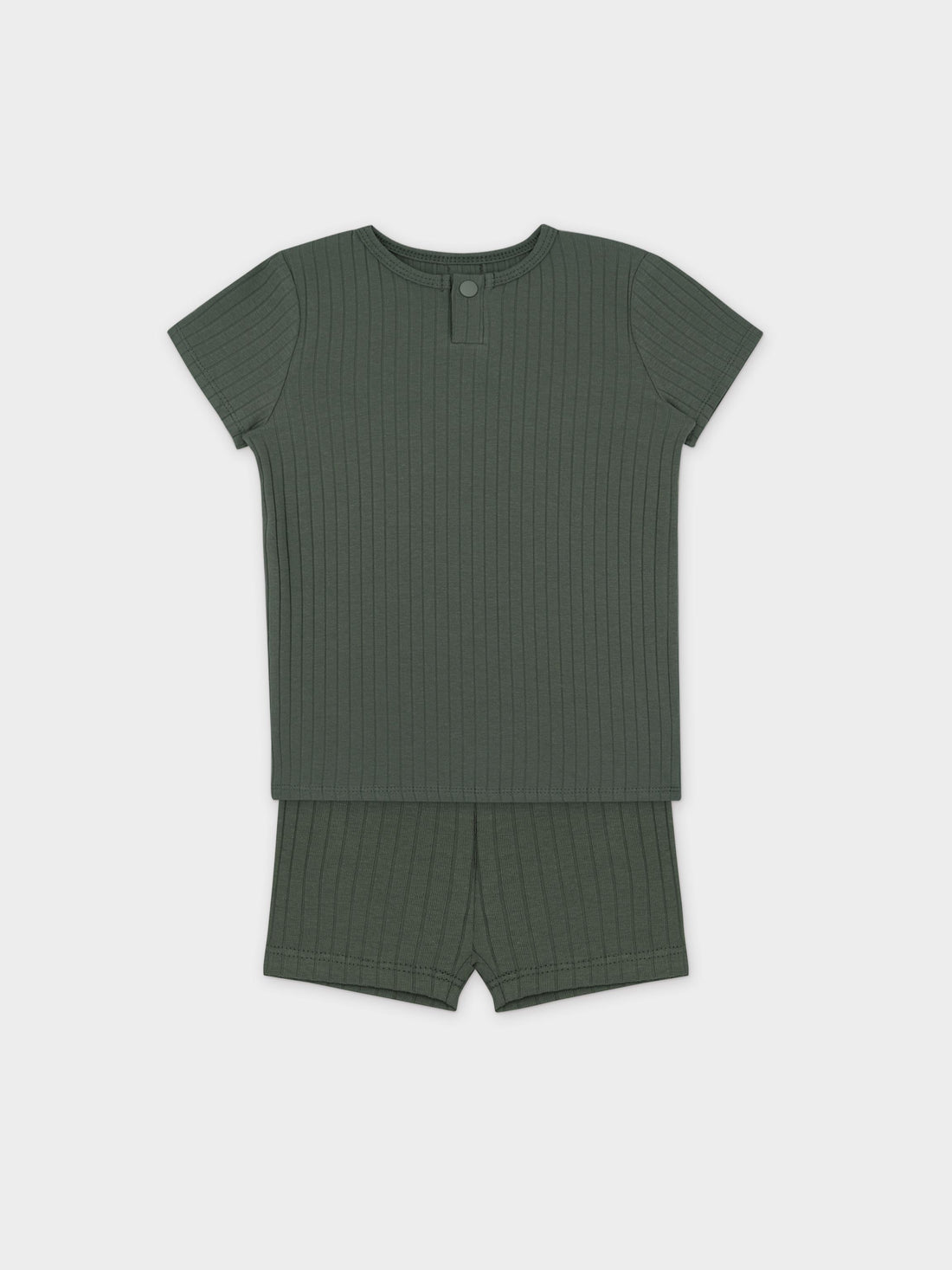 One Snap Henley Short Set Wide Ribbed-Green