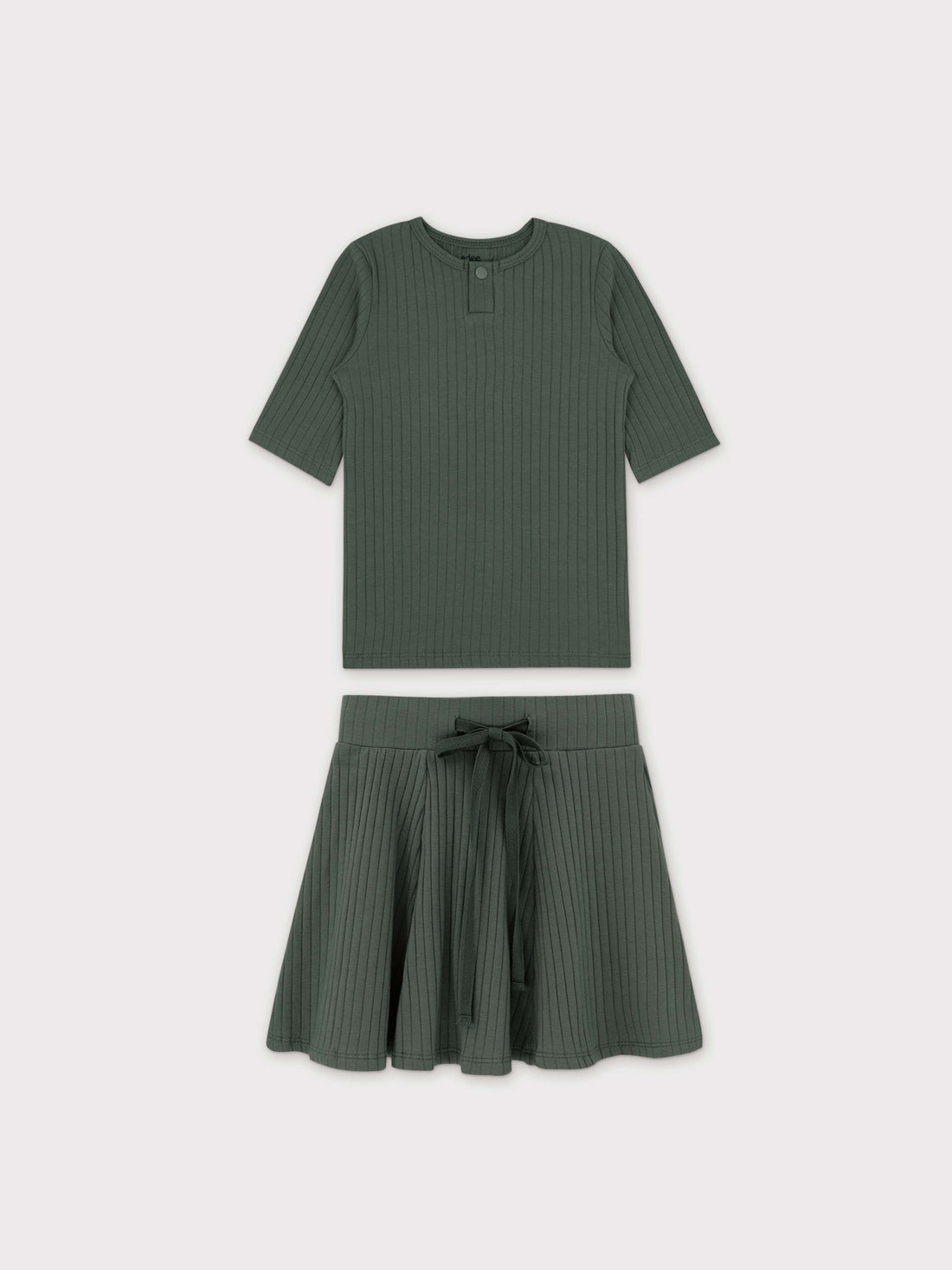 One Snap Henley 3/4 Sleeve Shirt &amp; Skirt-Green