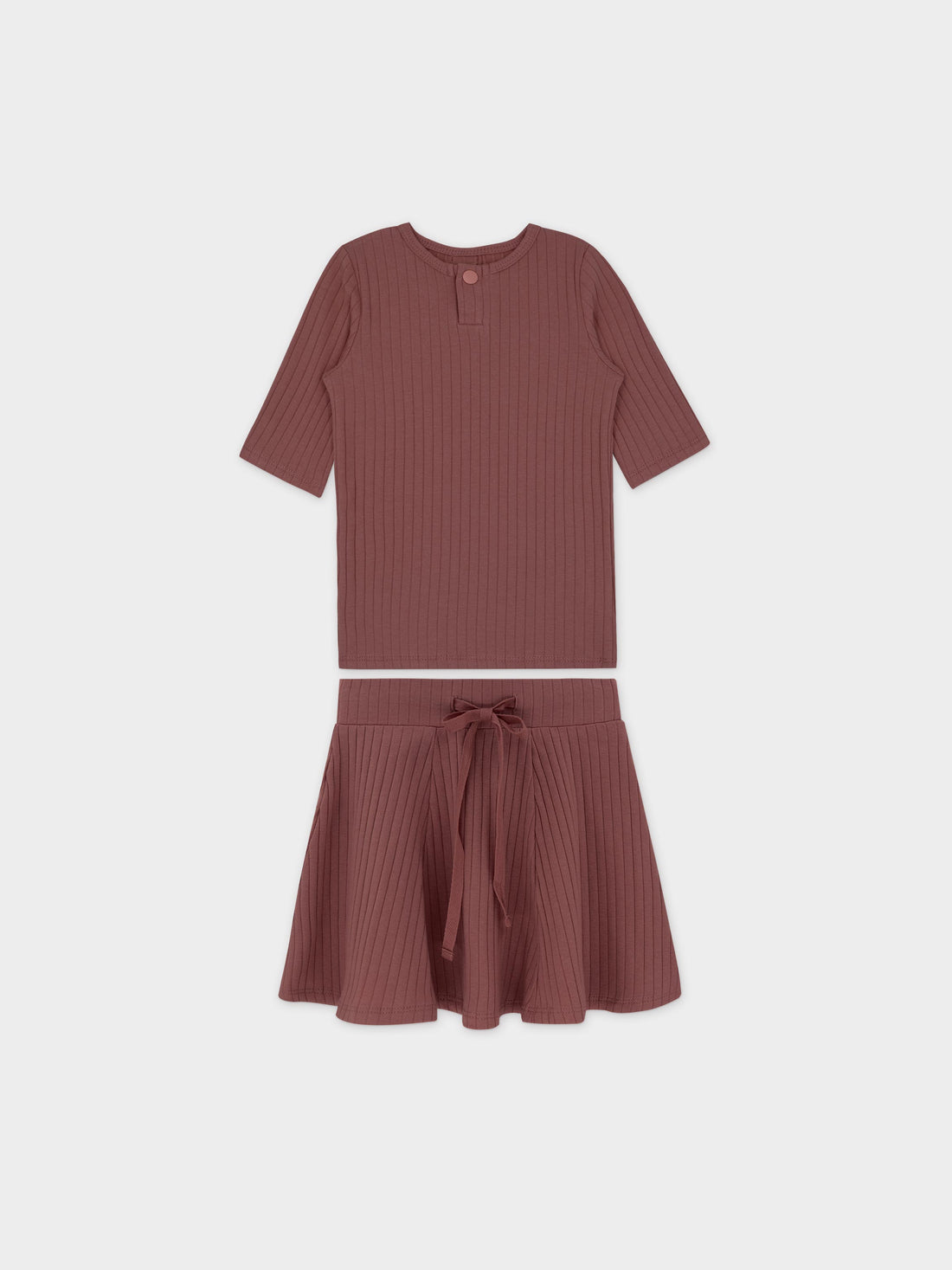 One Snap Henley Short Sleeve Shirt and Skirt-Mauve